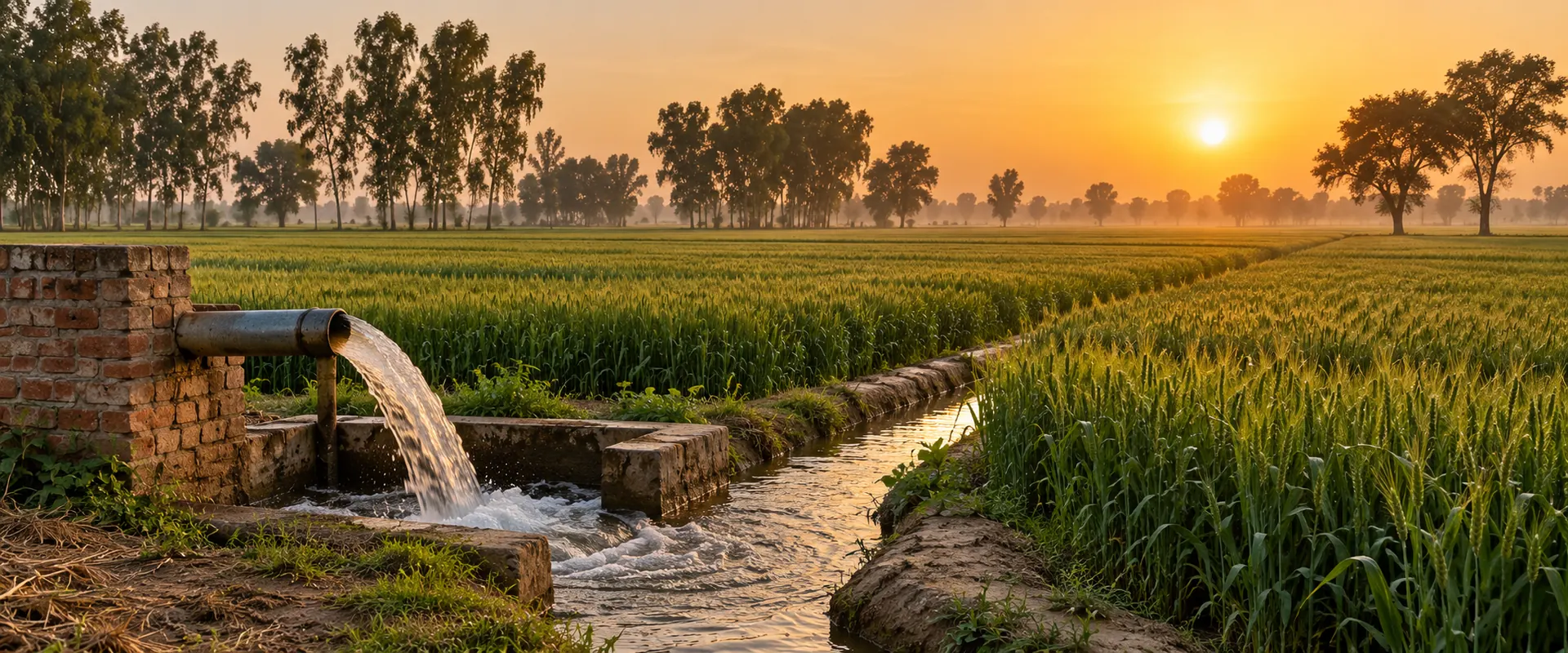 Golden-hour wheat fields in rural Punjab
